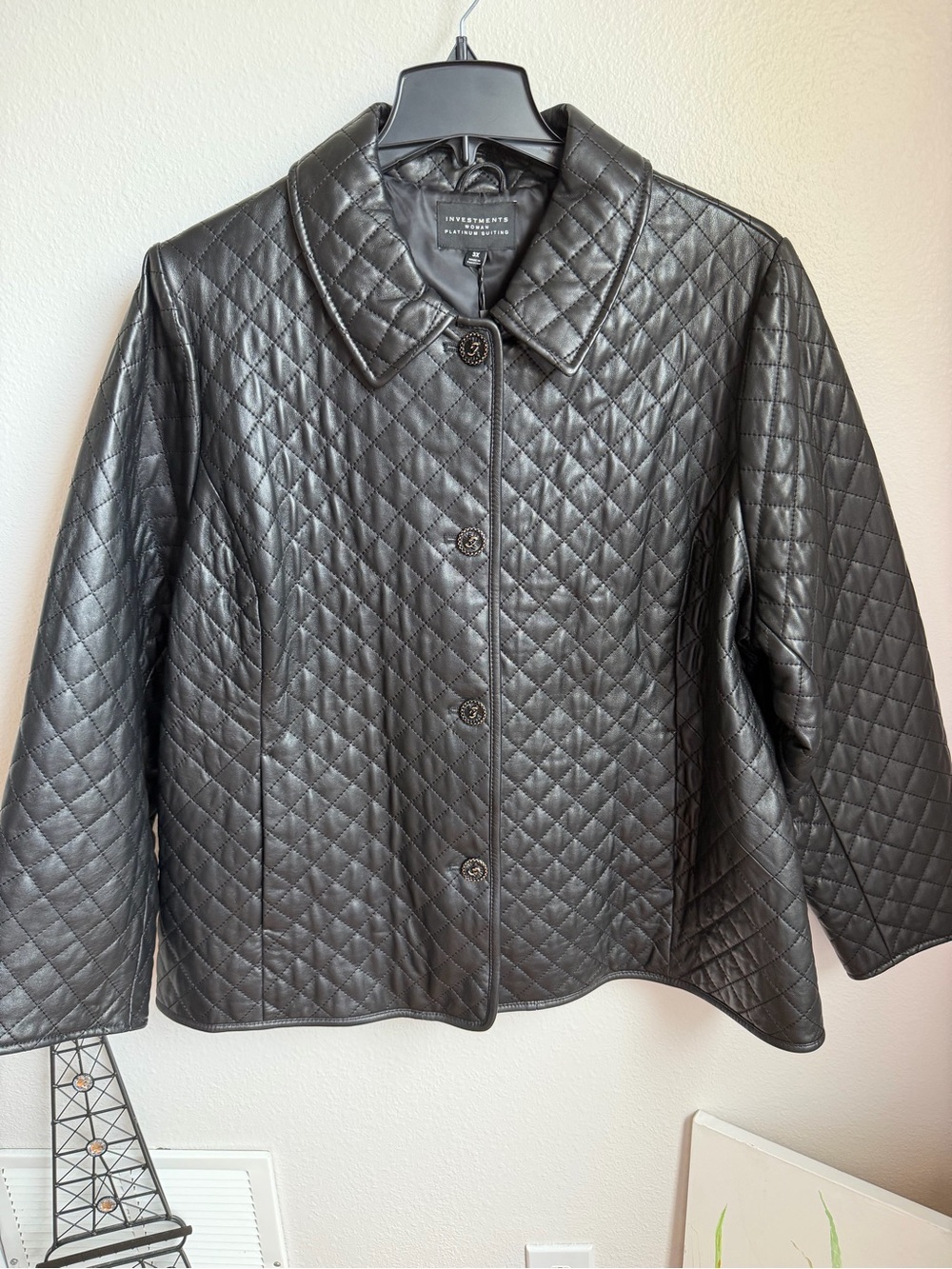 Investments Platinum Suiting Quilted Genuine Lamb Leather Point Collar Jacket - Picture 6 of 12